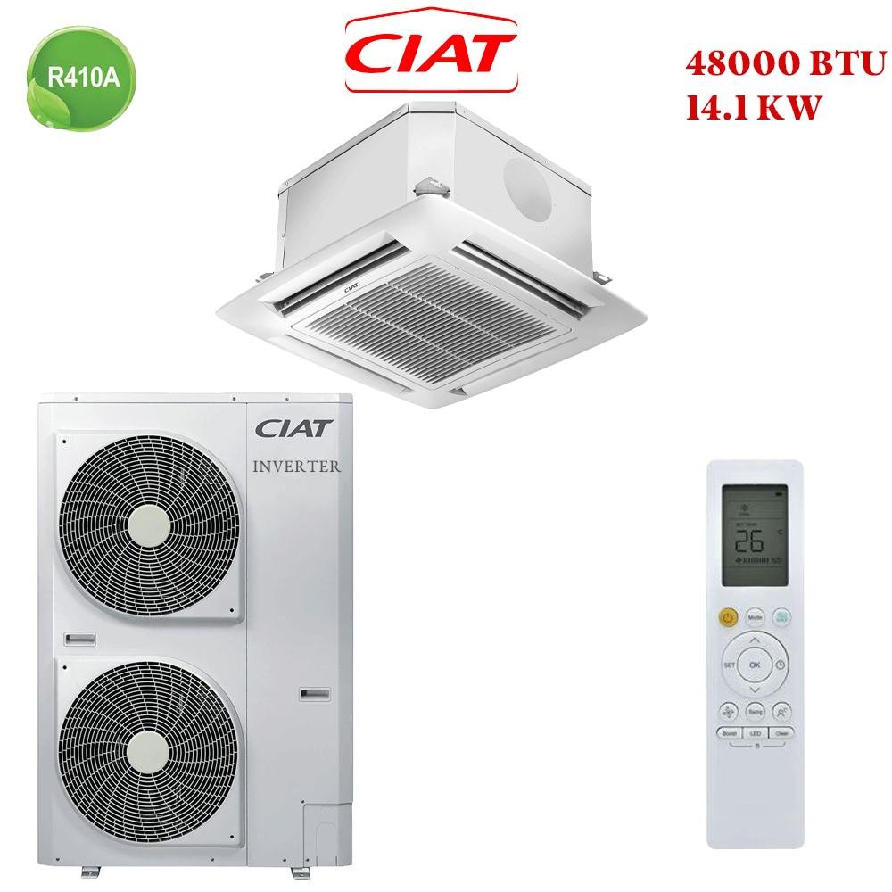 Climatiseur Cassette CIAT 48000 BTU Inverter : Parfait pour grands espaces jusqu’à 130 m². Technologie Inverter, installation en option, garantie de 3 ans. Disponible à Casablanca, Rabat, et Marrakech.