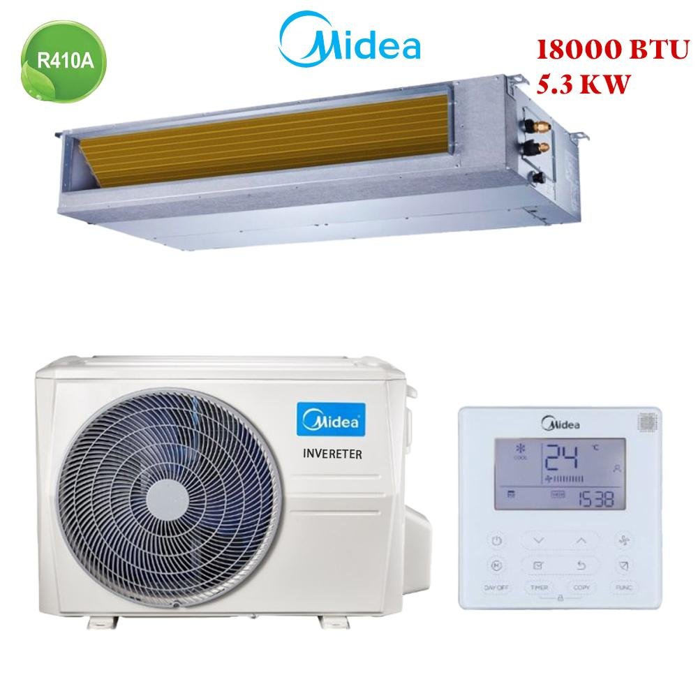 Climatiseur Gainable Midea 18000 BTU Inverter 5,3 kW, solution silencieuse et efficace pour des espaces jusqu'à 45 m².