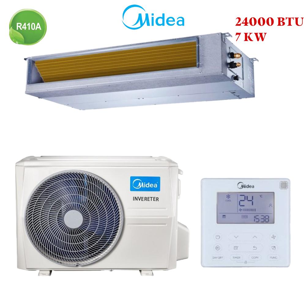 Climatiseur Gainable Midea 24000 BTU Inverter 7 kW, idéal pour des espaces jusqu'à 60 m², avec technologie Inverter et gaz R410