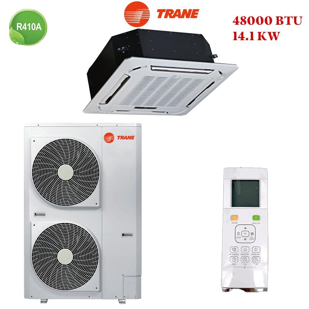 Climatiseur cassette TRANE 48000 BTU On-Off 14 kW avec livraison gratuite au Maroc et garantie 3 ans, idéal pour grands espaces. Installation en option.