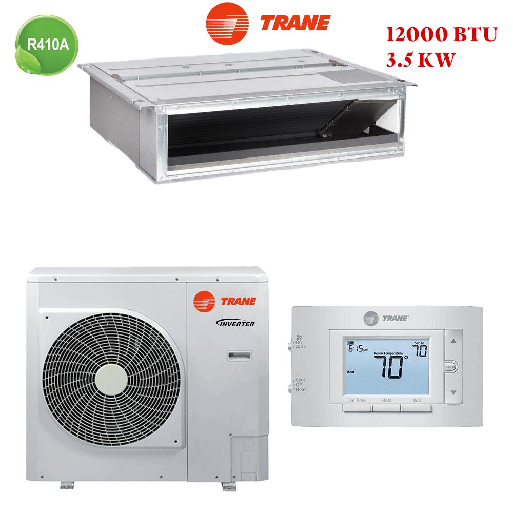 Climatiseur TRANE Gainable 12000 BTU Inverter 3.5 kW, idéal pour climatiser 30 m², avec technologie Inverter, fluide R410 et garantie 3 ans. Disponible chez VAR Electro Maroc