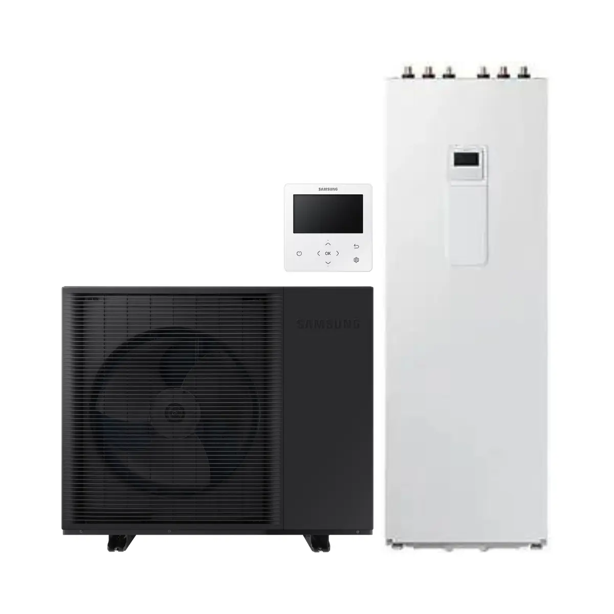 La pompe à chaleur air-eau Samsung EHS HT Monobloc 12 kW avec ClimateHub 200 L, idéale pour un confort optimal et écoénergétique au Maroc.