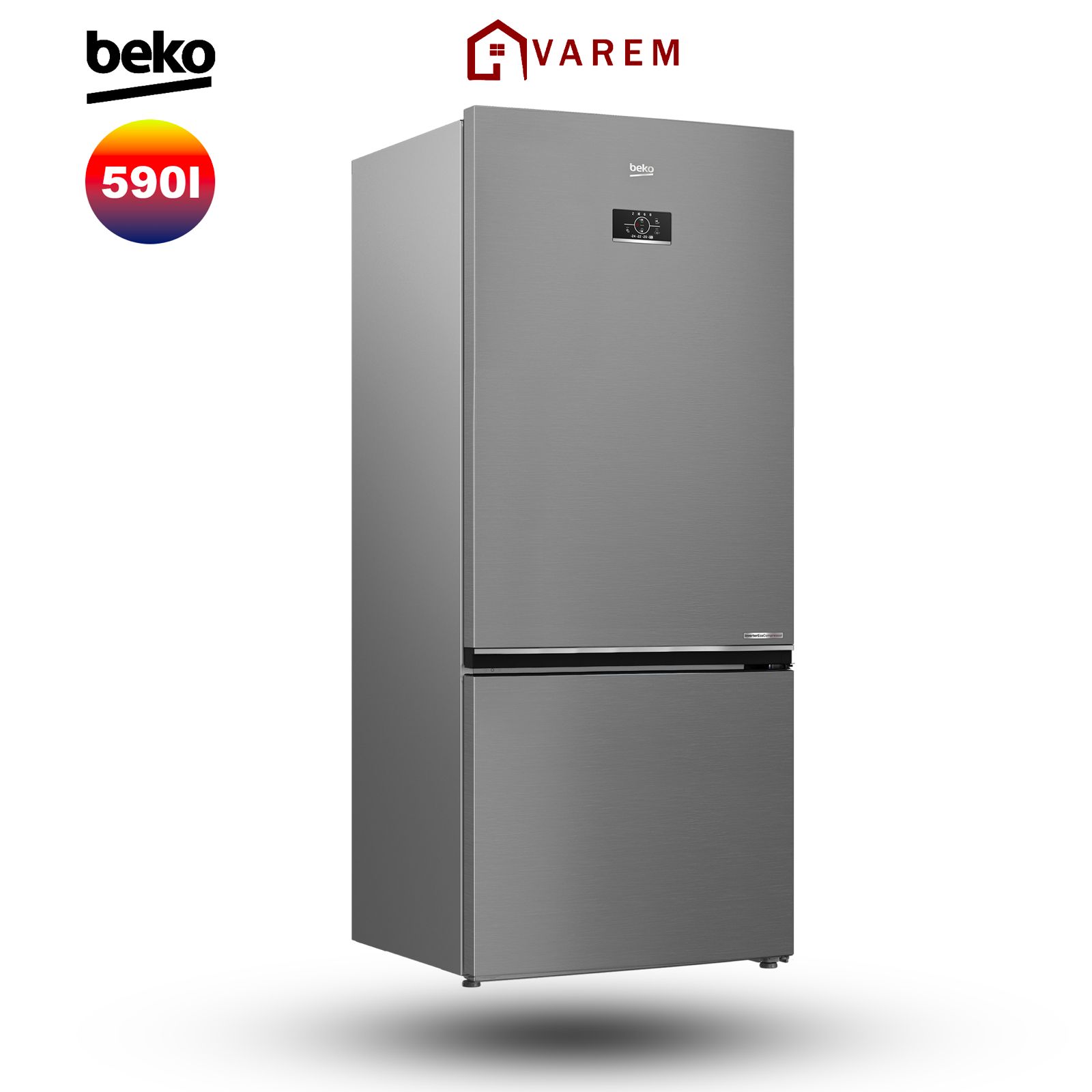 Réfrigérateur combiné Beko 590L 2 portes Silver No Frost B5RCNE66HXB, grande capacité et technologie No Frost, idéal pour les grandes familles au Maroc.