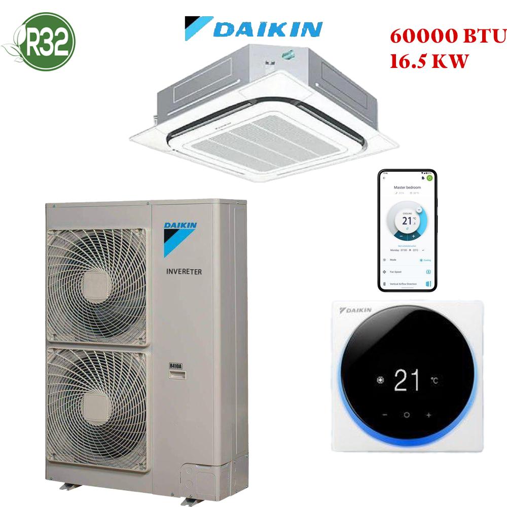 Climatiseur Cassette Daikin 60000 BTU Inverter R32, puissance 16.5 kW, pour 150 m², écologique et performant, garanti 2 ans, chez VAR Electro Maroc.