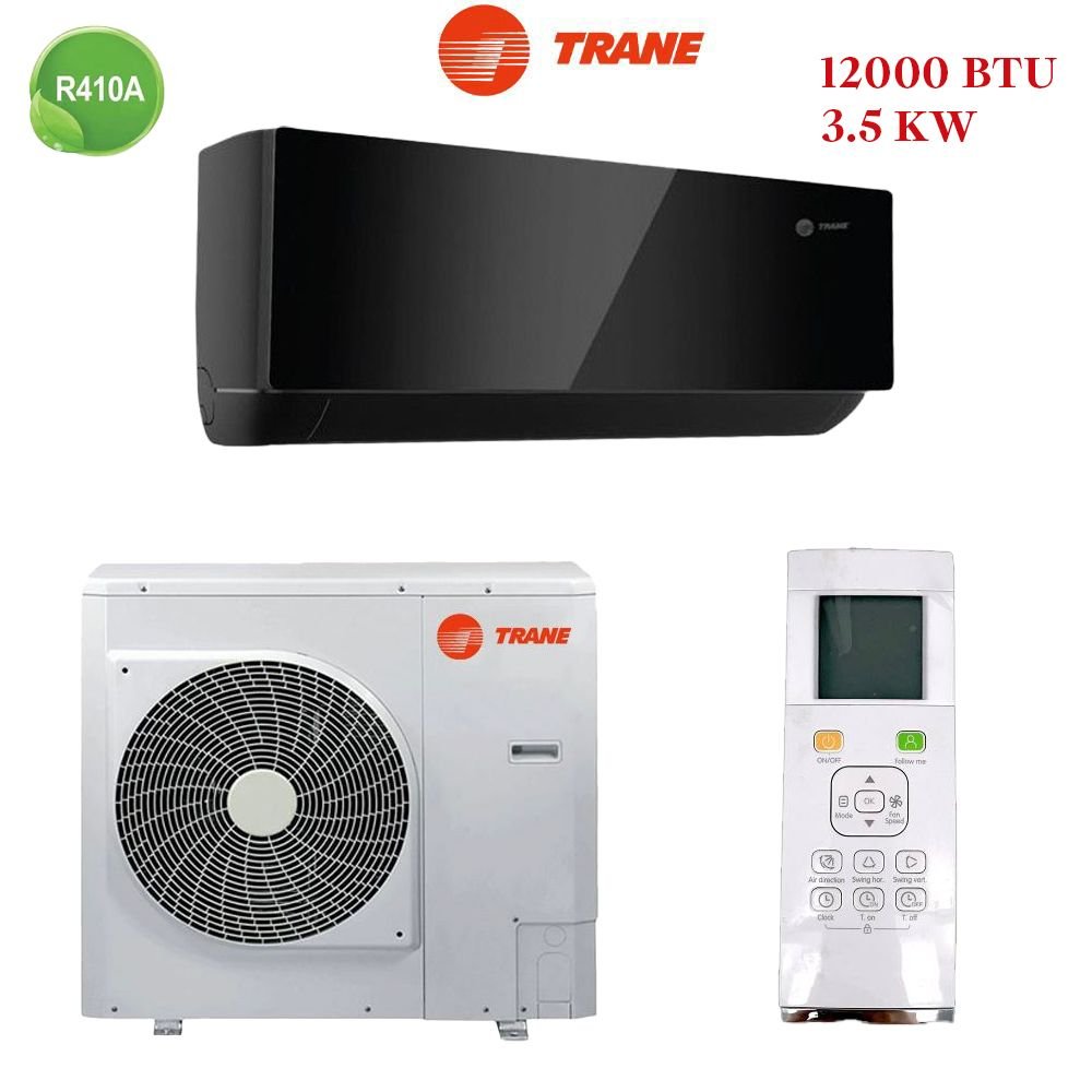 Climatiseur Trane Black Mirror 12000 BTU R410, idéal pour une superficie de 60 m², avec garantie 3 ans, livraison gratuite au Maroc et installation en option.