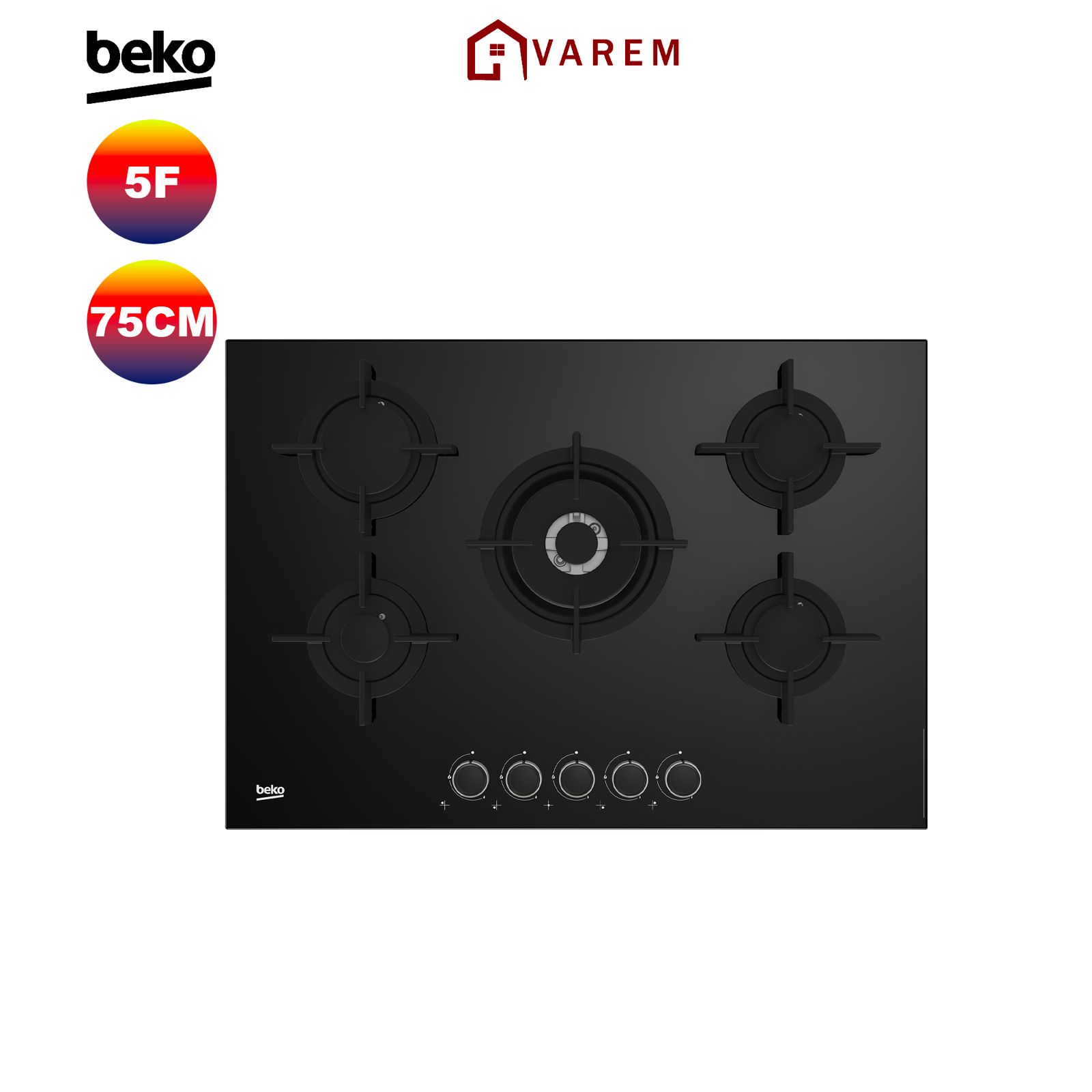 Plaque de cuisson BEKO 5 feux 75 cm noir - HILW75222S avec design moderne et performance optimale au Maroc.