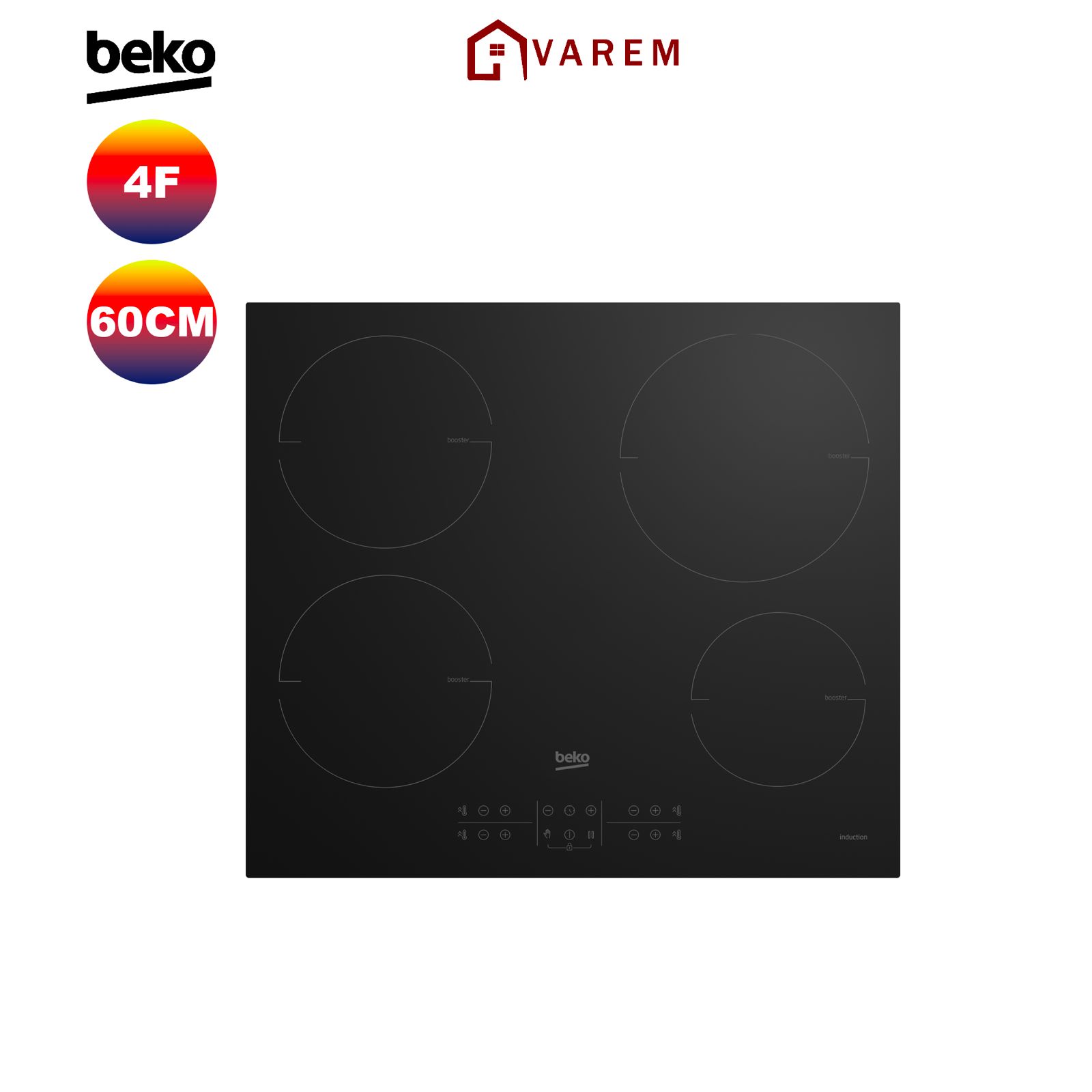 Plaque de cuisson induction BEKO 4 feux 60cm en verre noir - HII64200MT, technologie moderne et efficacité énergétique.