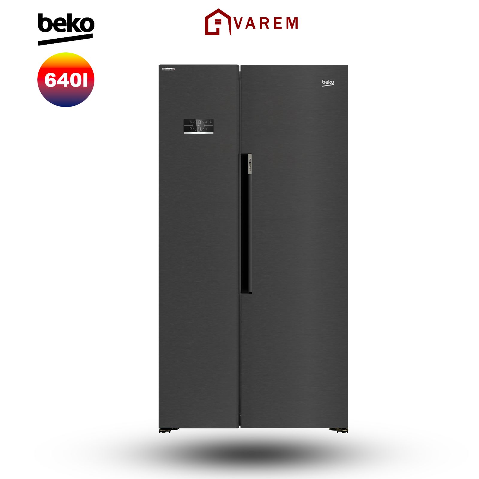 Réfrigérateur Side by Side Beko 640L Inox GN164022XBR, grande capacité, design inox moderne et technologie No Frost, idéal pour les foyers marocains.